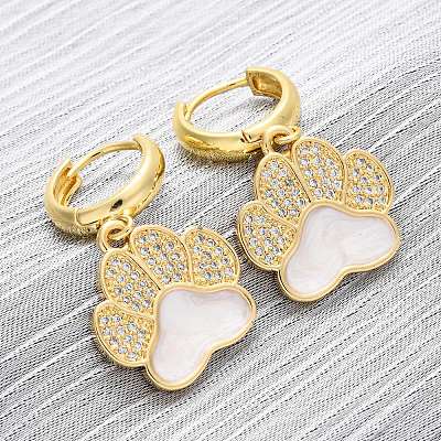 Brass Clear Cubic Zirconia Hoop Earrings LS-EJEW-Q042-03B-G-1