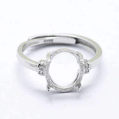 Anti-Tarnish Rhodium Plated 925 Sterling Silver Finger Ring Components STER-G027-05P-1