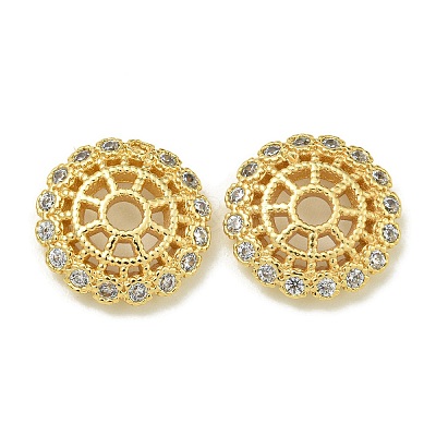 Rack Plating Brass Micro Pave Clear Cubic Zirconia Bead Caps KK-K386-12G-1