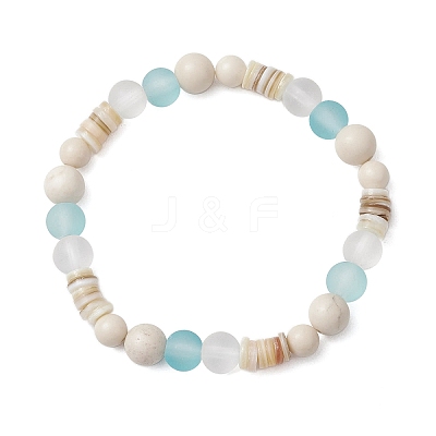 2Pcs 2 Styles Bohemia Style Natural Fossil & Freshwater Shell & Glass Beads Stretch Bracelets for Women BJEW-JB11865-1