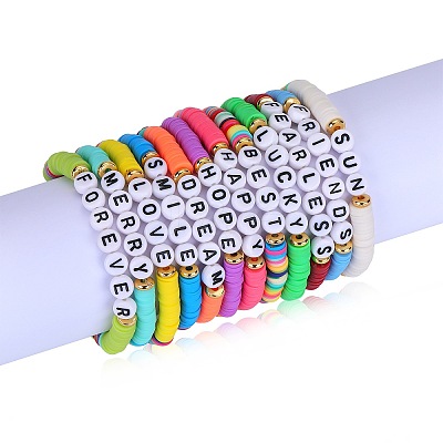 12Pcs 12 Style Polymer Clay Disc Heishi Surfer Stretch Bracelets Set BJEW-SW00117-1