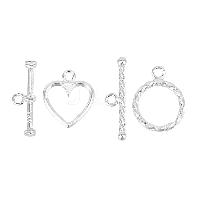 2 Sets 2 Styles Ring & Heart Sterling Silver Toggle Clasps STER-DC0001-10-1
