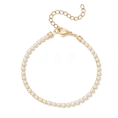 Square Brass Claw ABS Plastic Imitation Pearl Link Chain Bracelets for Women BJEW-JB12846-1