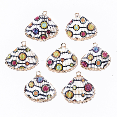 Electroplate Printed Natural Scallop Shell Pendants X-SSHEL-R047-04-A05-1