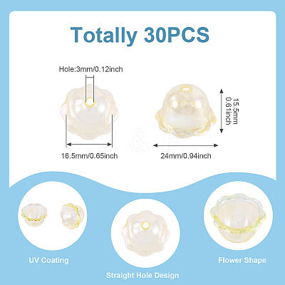 30Pcs UV Plating Acrylic Bead Caps PACR-TA0001-17D-1