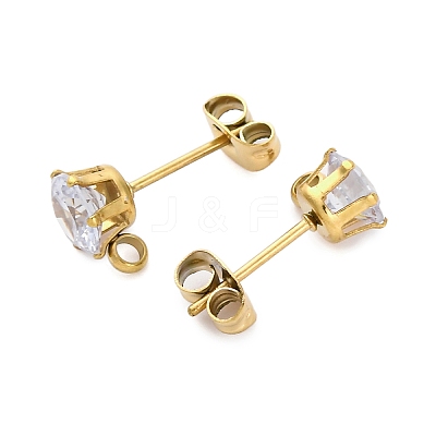 Ion Plating(IP) 304 Stainless Steel Cubic Zirconia Stud Earring Findings STAS-P373-04B-G01-1
