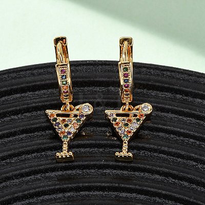 Wine Glass Brass Micro Pave Cubic Zirconia Dangle Hoop Earrings EJEW-F384-16G-02-1