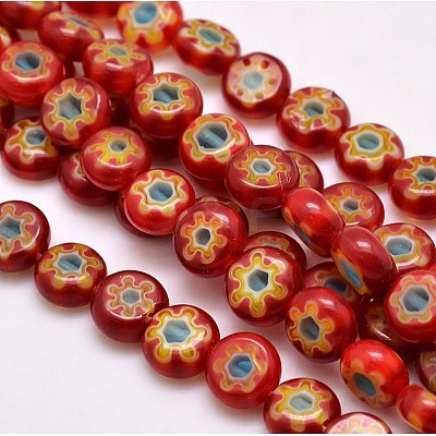 Handmade Millefiori Glass Flat Round Bead Strands LK-P011-02-1