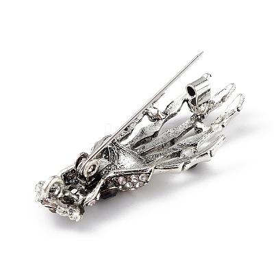 Halloween Theme Rhinestone Skeleton Hand Brooch Pin JEWB-F018-01AS-1