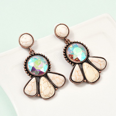 Alloy Synthetic Turquoise Dangle Stud Earrings EJEW-U053-04A-R-1
