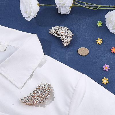 2Pcs Flower Alloy Rhinestone Brooch JEWB-FG0001-70C-1