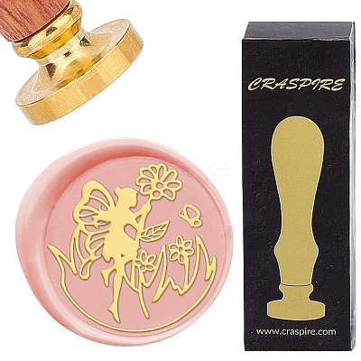 Brass Wax Seal Stamps with Wood Handle AJEW-WH0412-0160-1