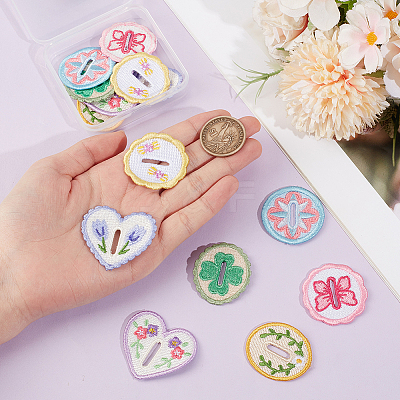 14Pcs 2 Bags Oval/Heart/Flat Round Polyester Embroidery Sew On Patches PATC-CY0001-75-1