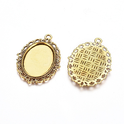 Tibetan Style Oval Alloy Pendant Cabochon Settings X-TIBEP-Q054-44AG-RS-1