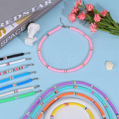Polymer Clay Heishi Surfer Beaded Necklaces Set NJEW-SW00031-1