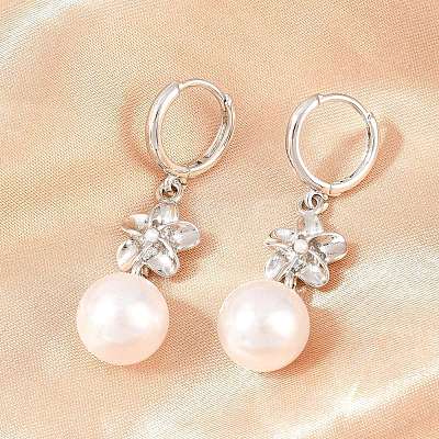 Valentine's Day Flower Brass Hoop Earrings EJEW-Z164-03P-1