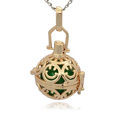 Golden Tone Brass Hollow Round Cage Pendants KK-J216-13G-1