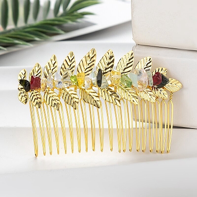Leaf Gemstone Chips Hair Combs PW-WG12843-14-1