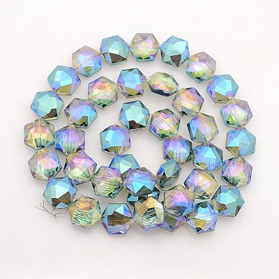 Hexagon Electroplate Full Rainbow Plated Glass Beads Strands EGLA-P015-F04-1
