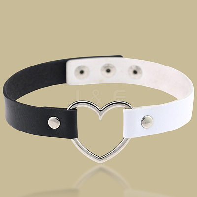 Adjustable Gothic Two Tone PU Leather Alloy Heart Choker Necklaces for Women NJEW-WH20816-007P-F-1