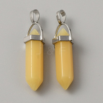 Natural Dyed White Jade Double Terminal Pointed Pendants G-WH0016-37C-1
