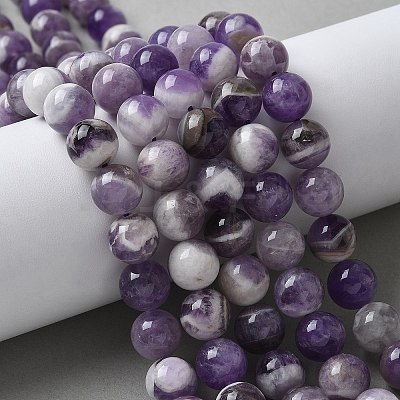 Round Natural Chevron Amethyst Bead Strands G-S380-01B-1