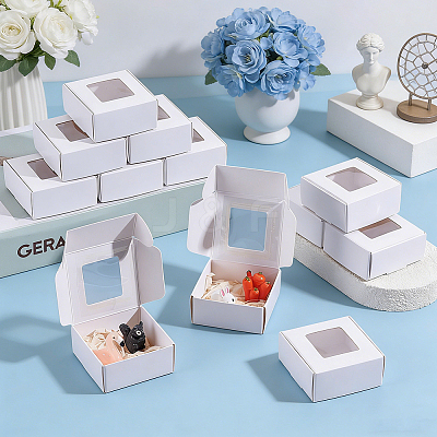 30Pcs Foldable Square Paper Storage Gift Boxes with Visible Window CON-PH0003-62B-1