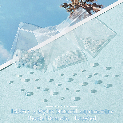 150Pcs 3 Styles Natural Aquamarine Beads Strands G-OC0004-50-1