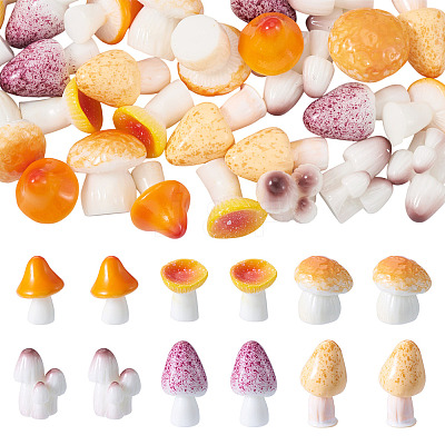 30Pcs 6 Styles Mushroom Series Resin Display Decorations DJEW-TA0001-21-1