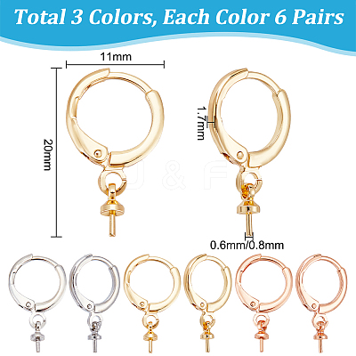 18Pairs 3 Colors Brass Huggie Hoop Earring Findings KK-PH0005-44-1