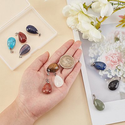 10Pcs 10 Style Natural & Synthetic Gemstone Pendants G-NB0002-57-1