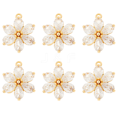 6Pcs Brass Micro Pave Clear Cubic Zirconia Pendants ZIRC-HS0001-07-1
