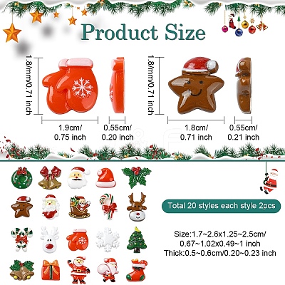 40Pcs 20 Styles Christmas Opaque Resin Decoden Cabochons RESI-YW0001-83-1