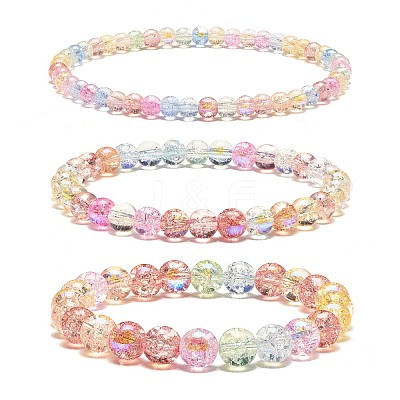 Sparkling Crackle Glass Round Beads Stretch Bracelets Set BJEW-JB07189-1