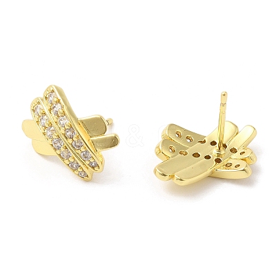 Rack Plating Brass Pave Cubic Zirconia Criss Cross Stud Earrings for Women EJEW-D059-28G-1