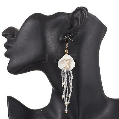 304 Stainless Steel Dyed Synthetic Turquoise & Natural Howlite & Glass Seed Beaded Jellyfish Dangle Earrings EJEW-MZ00529-01-1