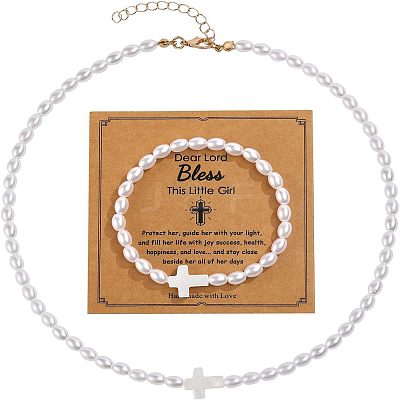 Plastic Imitation Pearl Oval Beads Bracelets & Necklaces Sets FS-WG9F44C-02-1