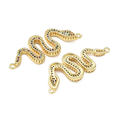 Brass Micro Pave Colorful Cubic Zirconia Snake Connector Charms KK-L243-18G-1