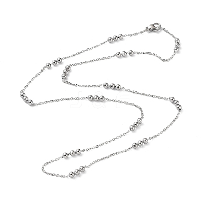 Non-Tarnish 304 Stainless Steel Round Beaded Link Chain Necklaces for Women NJEW-D058-02P-1