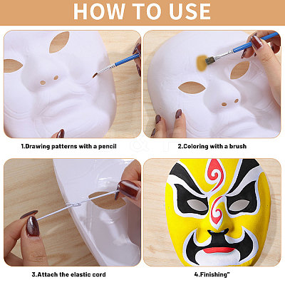 12 Styles DIY Blank Unpainted Peking Opera Mask DIY-BC0014-78-1