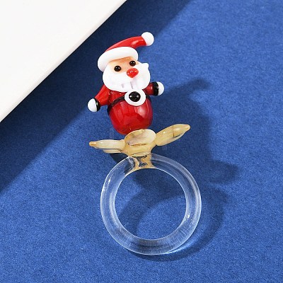 Rotatable Handmade Lampwork Rings RJEW-P158-02A-1