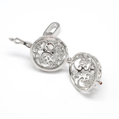 Hollow Snowflake Round Brass Cage Pendants KK-N0092-09M-NR-1