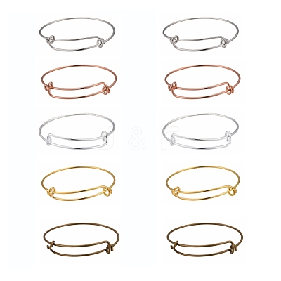 10Pcs 5 Color Adjustable Brass Expandable Bangle Making BJEW-LS0001-02-1
