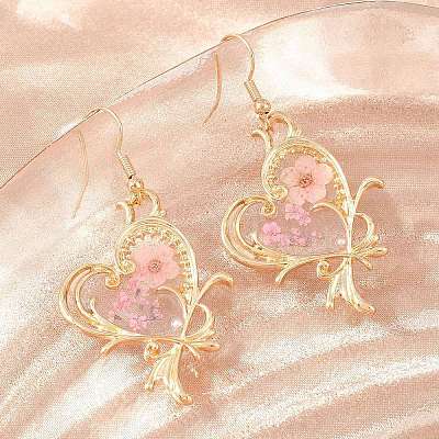 Alloy & Dried Flower Dangle Earrings AL-Z001-01G-01-1