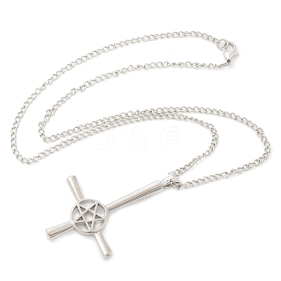 Christian Upside Down Cross & Star Alloy Pendant Pendant Twisted Chain Necklaces for Women LS-NJEW-NH0001-03P-1