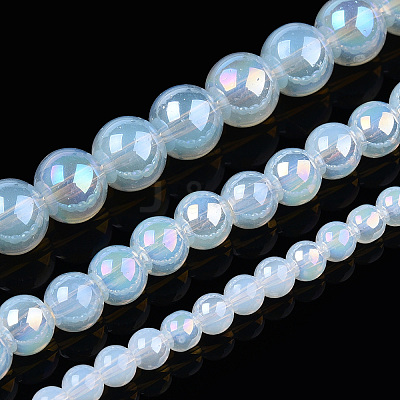 Electroplate Imitation Jade Glass Beads Strands GLAA-T032-J8mm-AB02-1