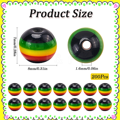 200Pcs Ghana Jamaica Reggae Stripe Resin Beads RESI-SP0001-05-1