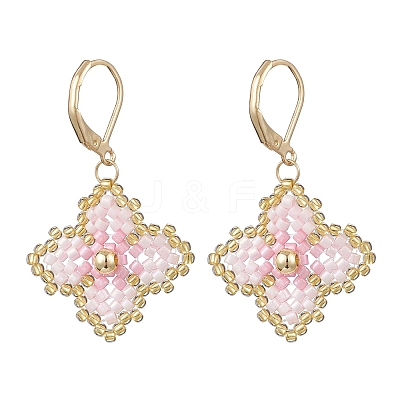 Handmade Glass Seed Beads Flower Leverback Earrings EJEW-MZ00578-03-1