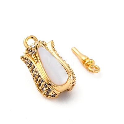 Brass & Clear Cubic Zirconia & Black Lip Shell Epoxy Resin Box Clasps KK-P291-35G-1