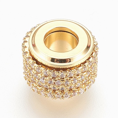 Brass Cubic Zirconia European Beads KK-P150-36G-1